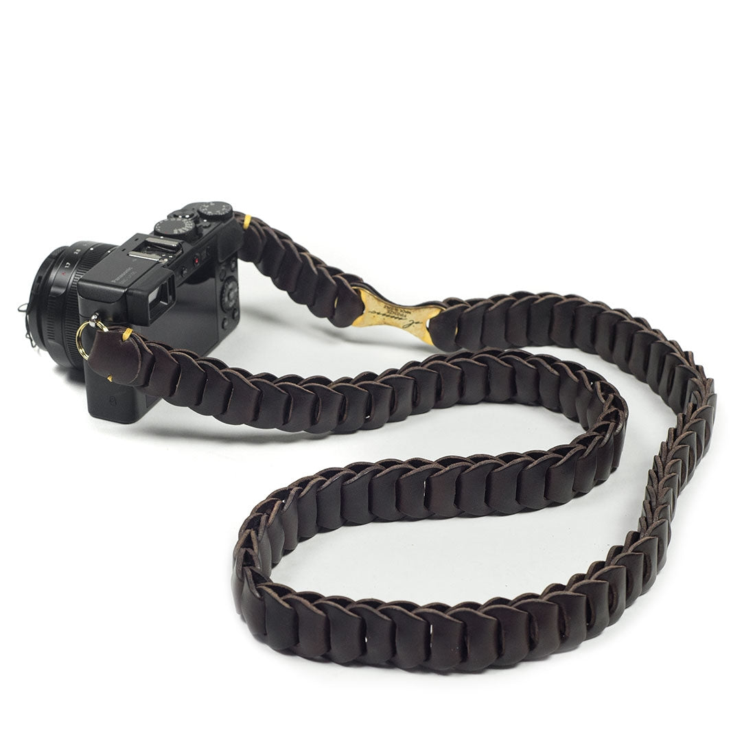 Boho linked leather camera strap, Brown vachetta