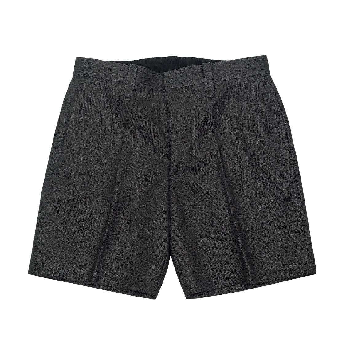 Grey flat front shorts in heavyweight hemp canvas