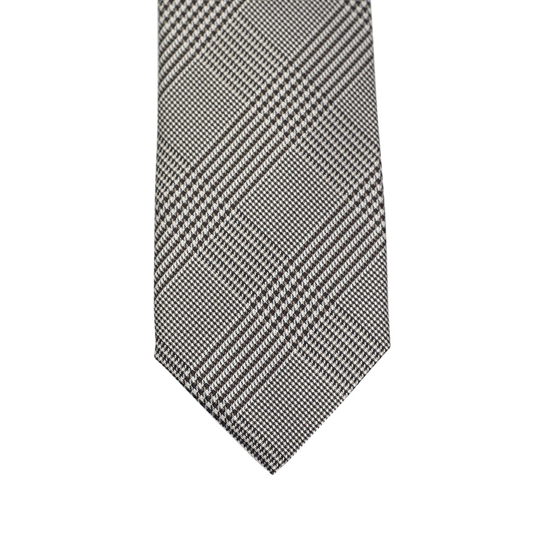 Dark brown and grey Prince-of-Wales woven silk tie