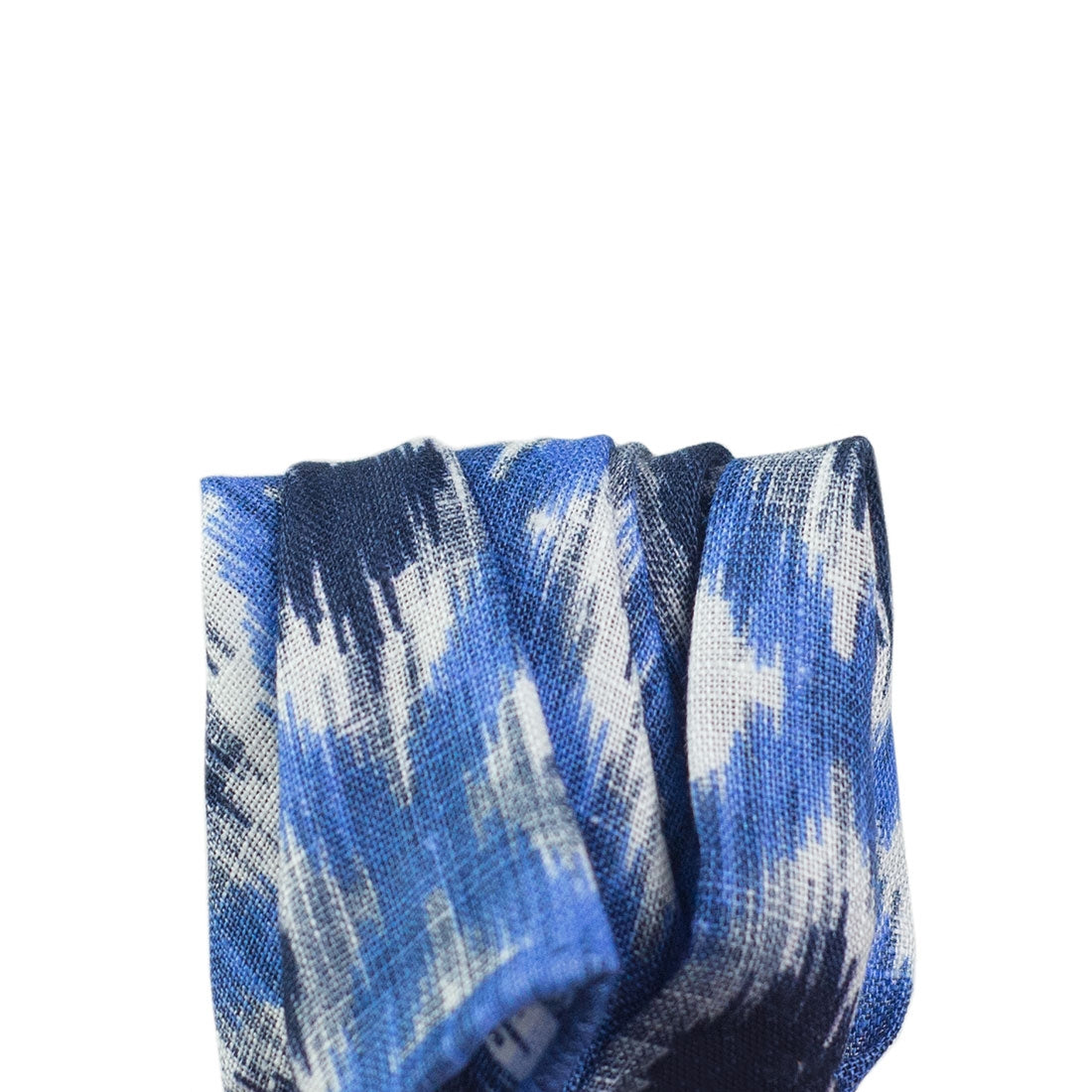 Blue linen pocket square, Ikat print