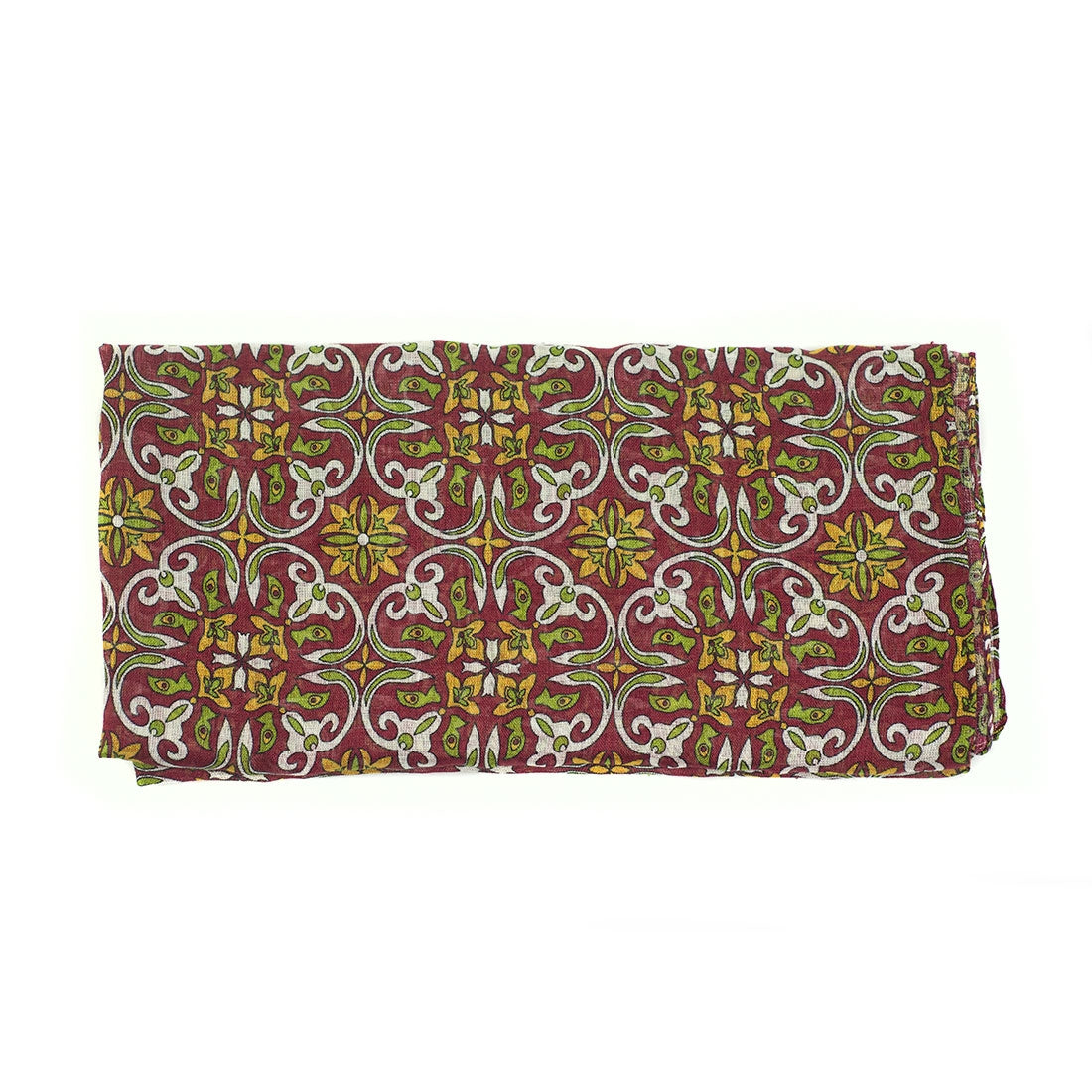 Burgundy lightweight linen scarf, tile print