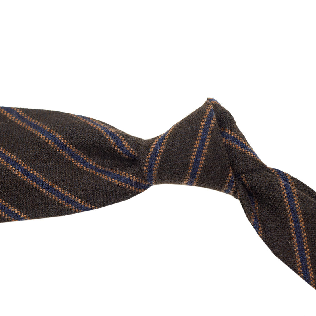 Chocolate brown pure cashmere tie, blue & caramel stripes