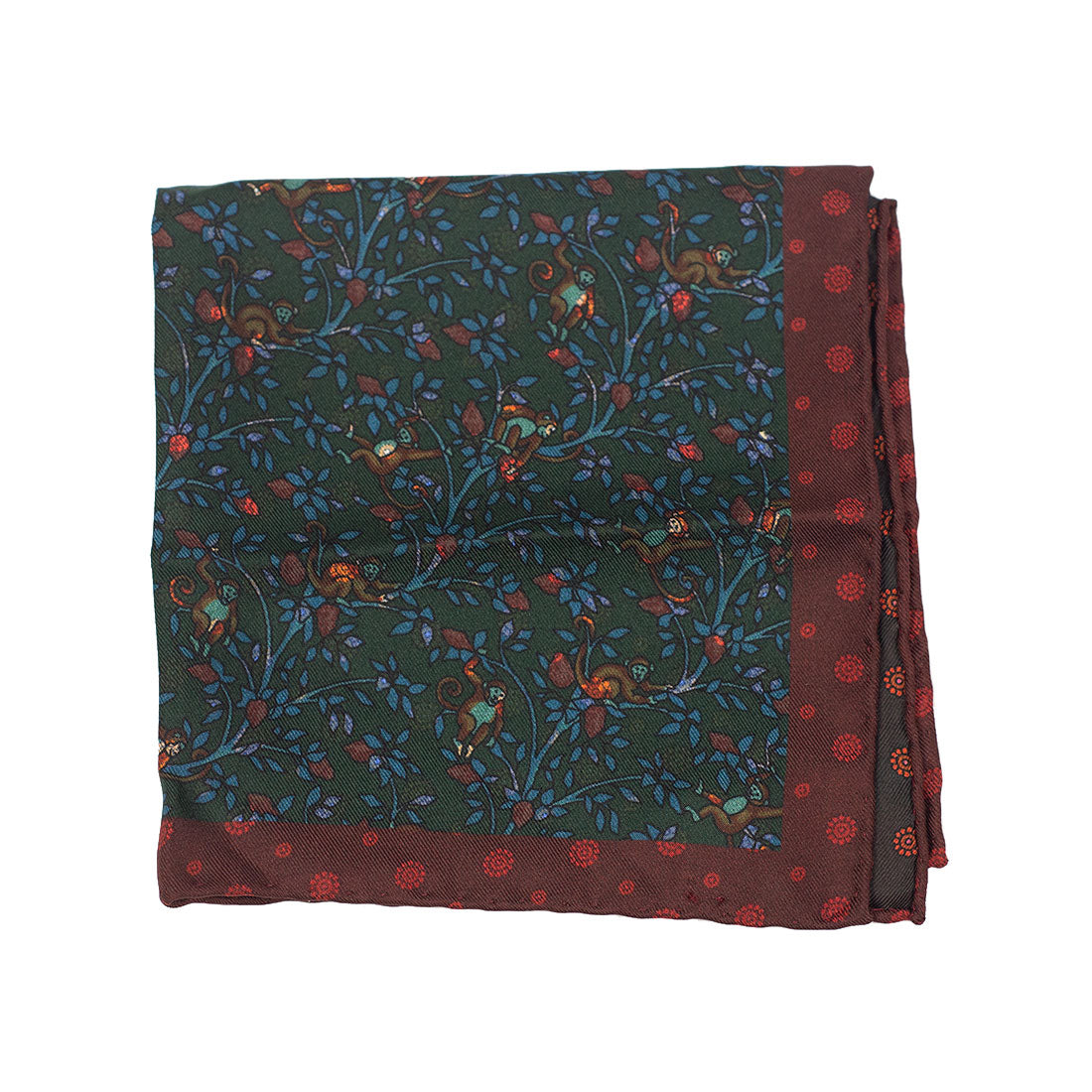 Green & burgundy Monkey/Business silk pocket square