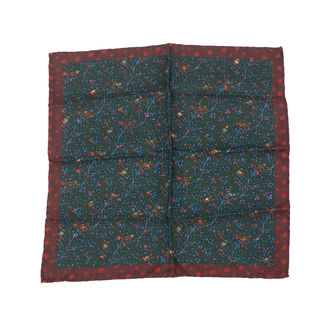 Green & burgundy Monkey/Business silk pocket square