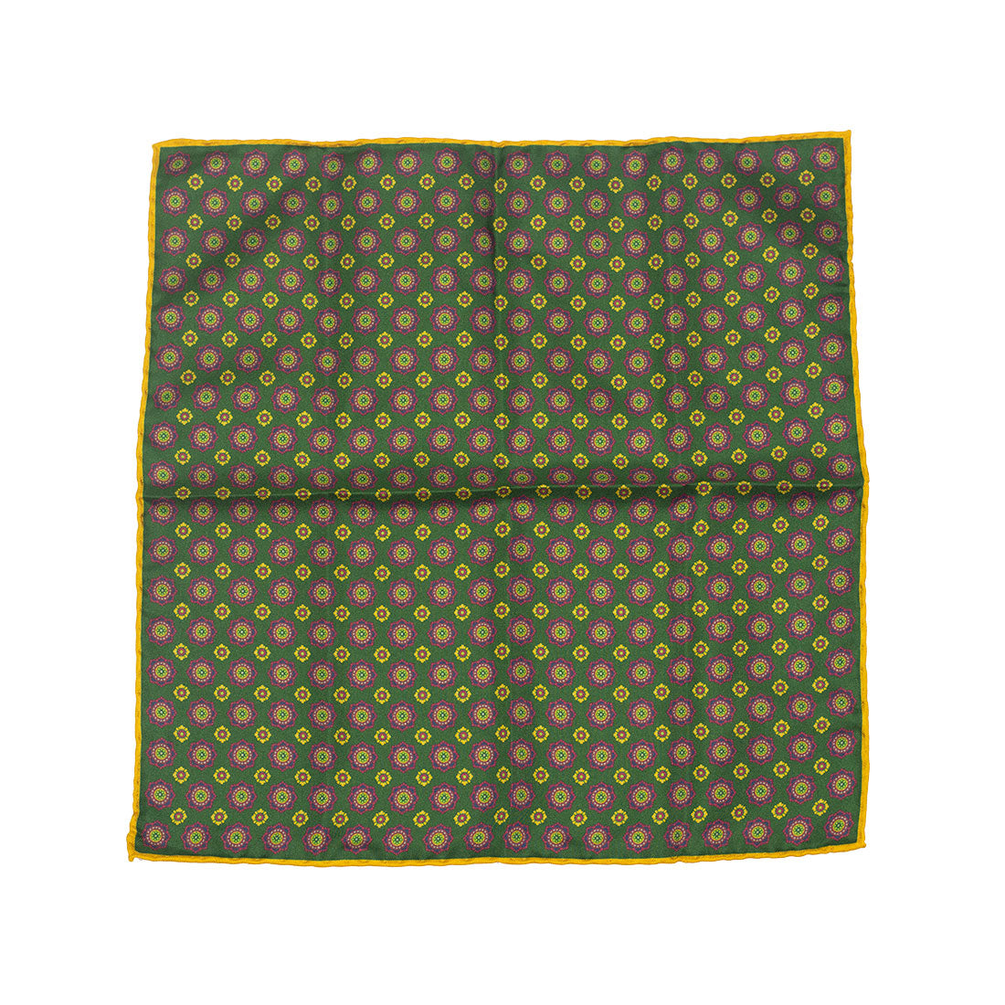 Green, purple & gold neat print silk pocket square