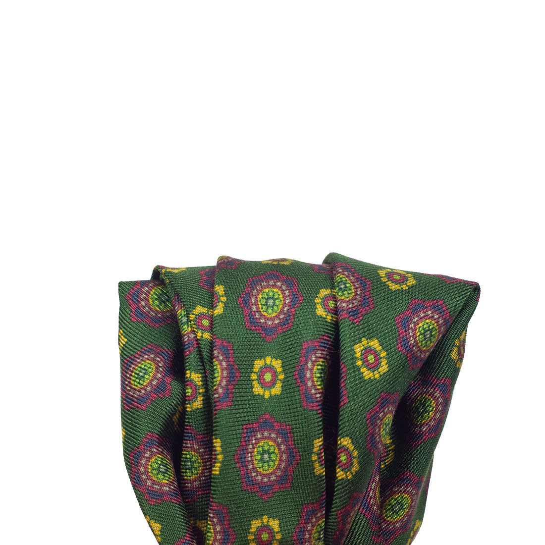 Green, purple & gold neat print silk pocket square