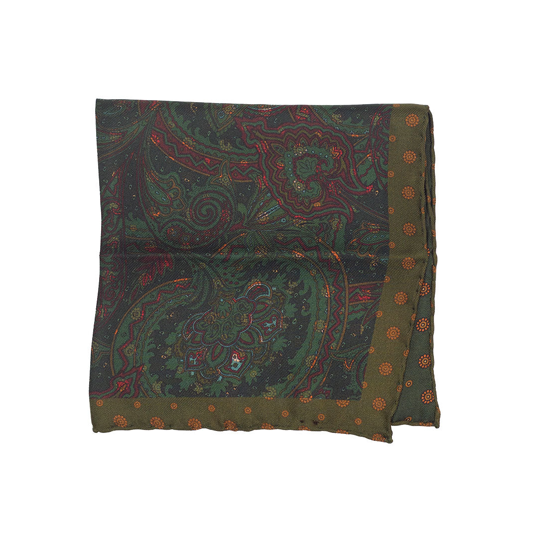 Green paisley silk pocket square