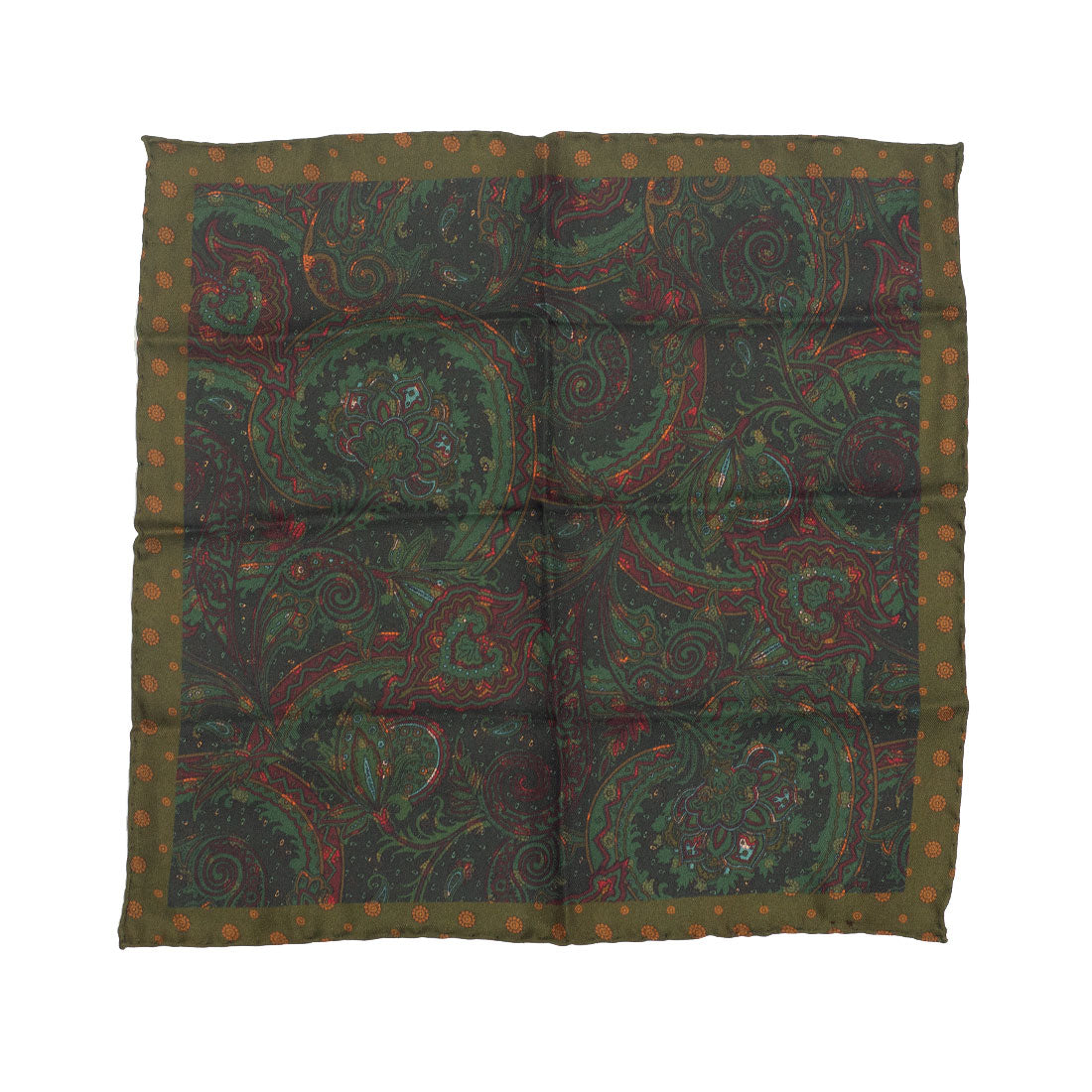 Green paisley silk pocket square