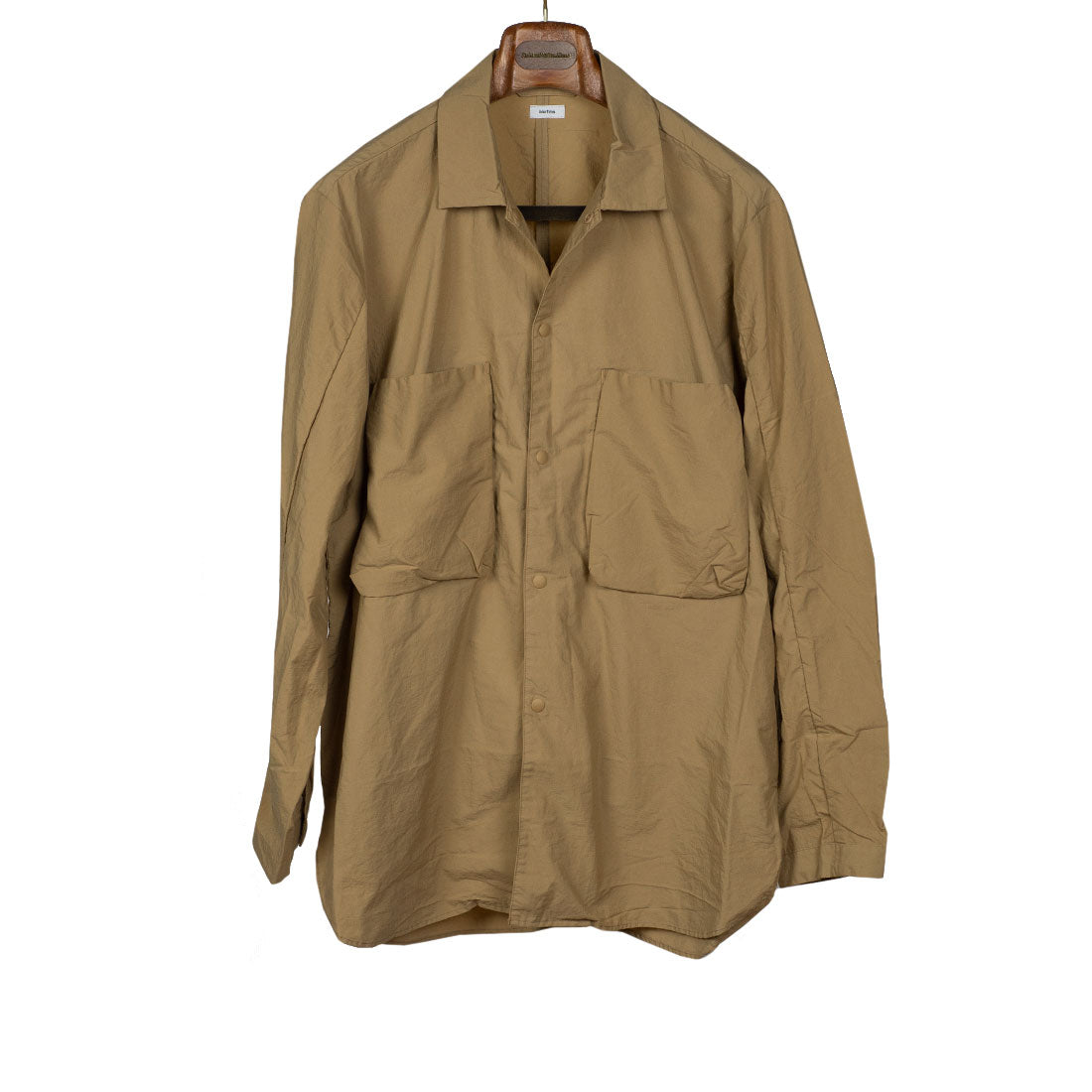 Beige nylon water resistant utility shirt jacket