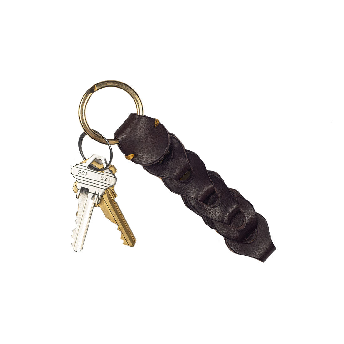 Boho linked leather keyholder, Brown vachetta