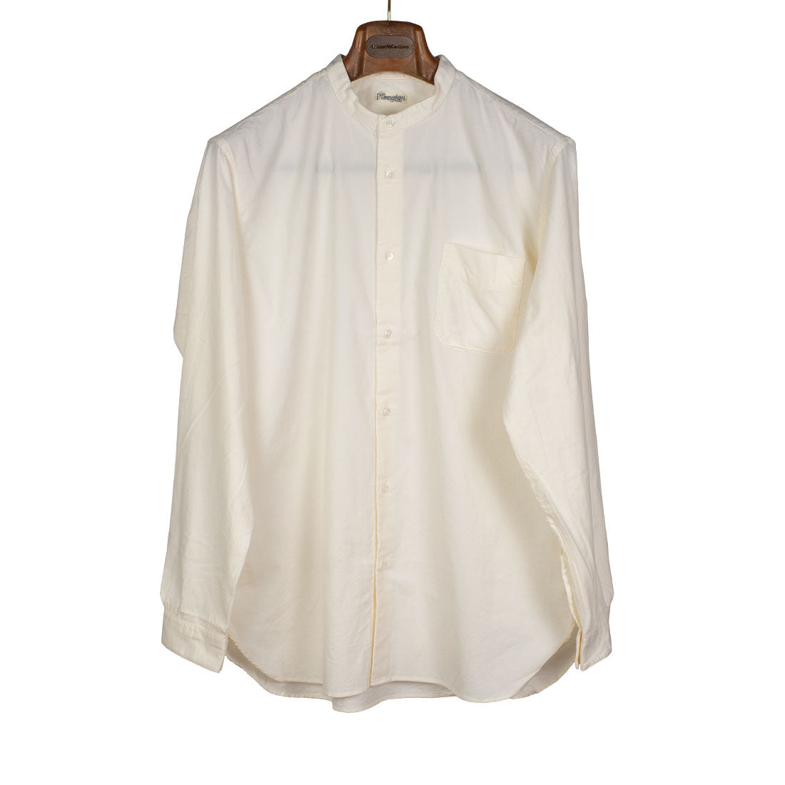 Band collar shirt in ecru cotton microcorduroy