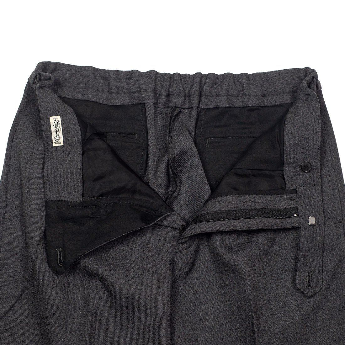 Easy pants with side tabs in grey wool twill