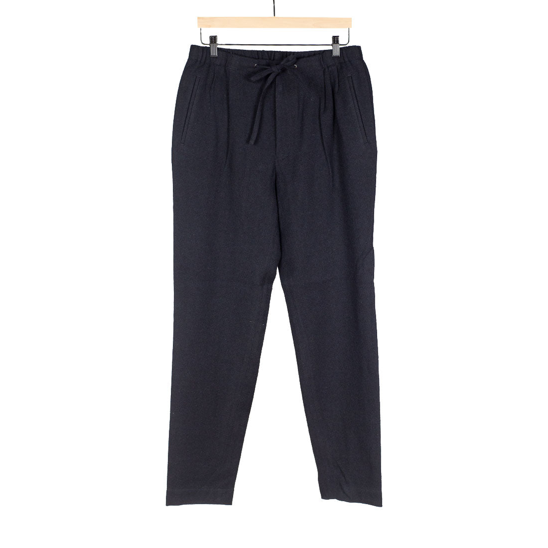 Drawstring easy pants in navy wool linen mix