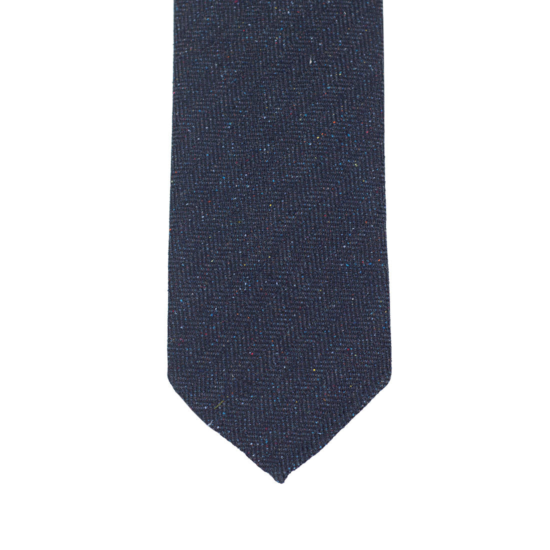 Blue donegal herringbone silk tie, hand-rolled & untipped