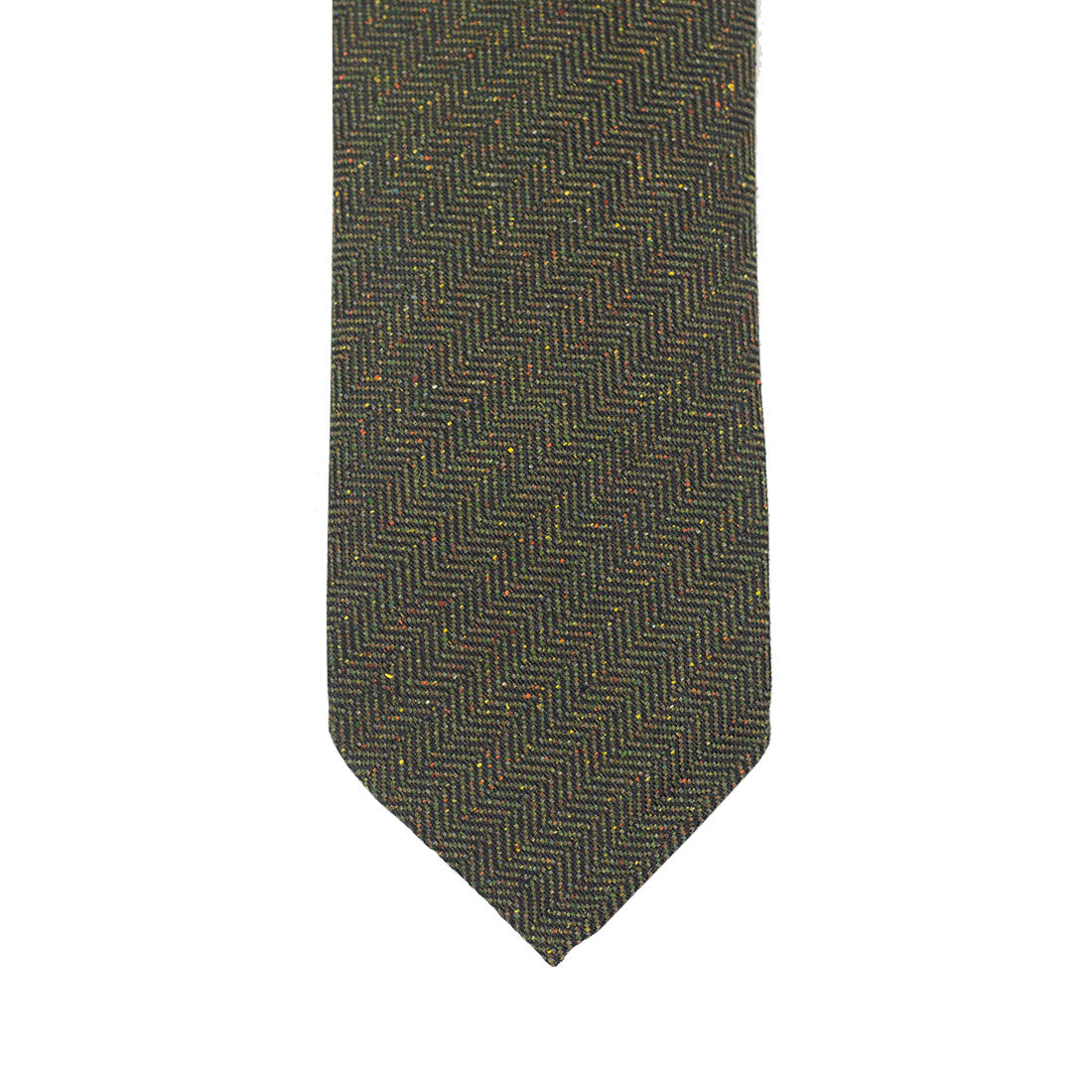 Green donegal herringbone silk tie, hand-rolled & untipped