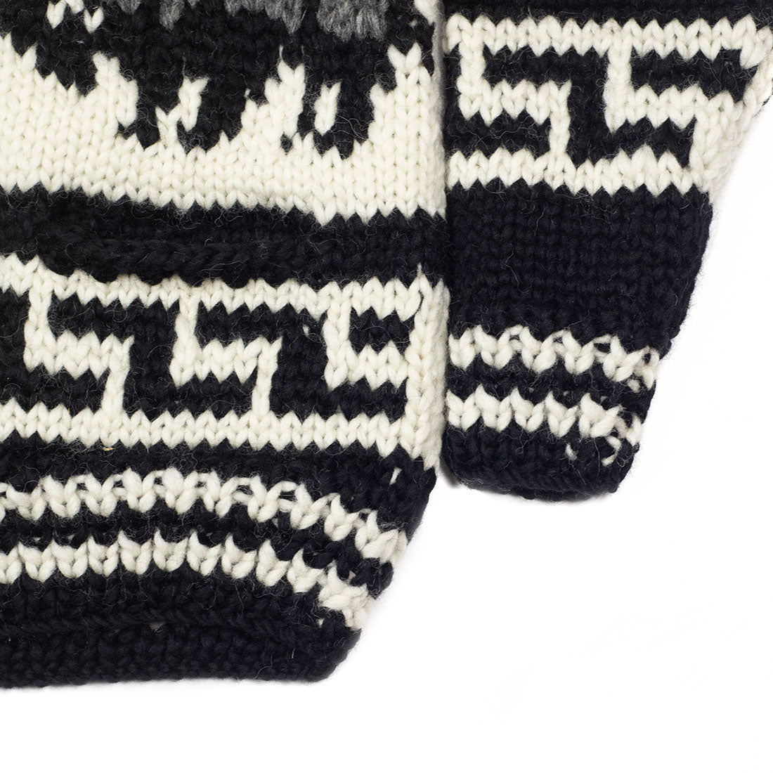 Bison hand-knit Cowichan cardigan, black, grey and natural 6-ply wool (restock)