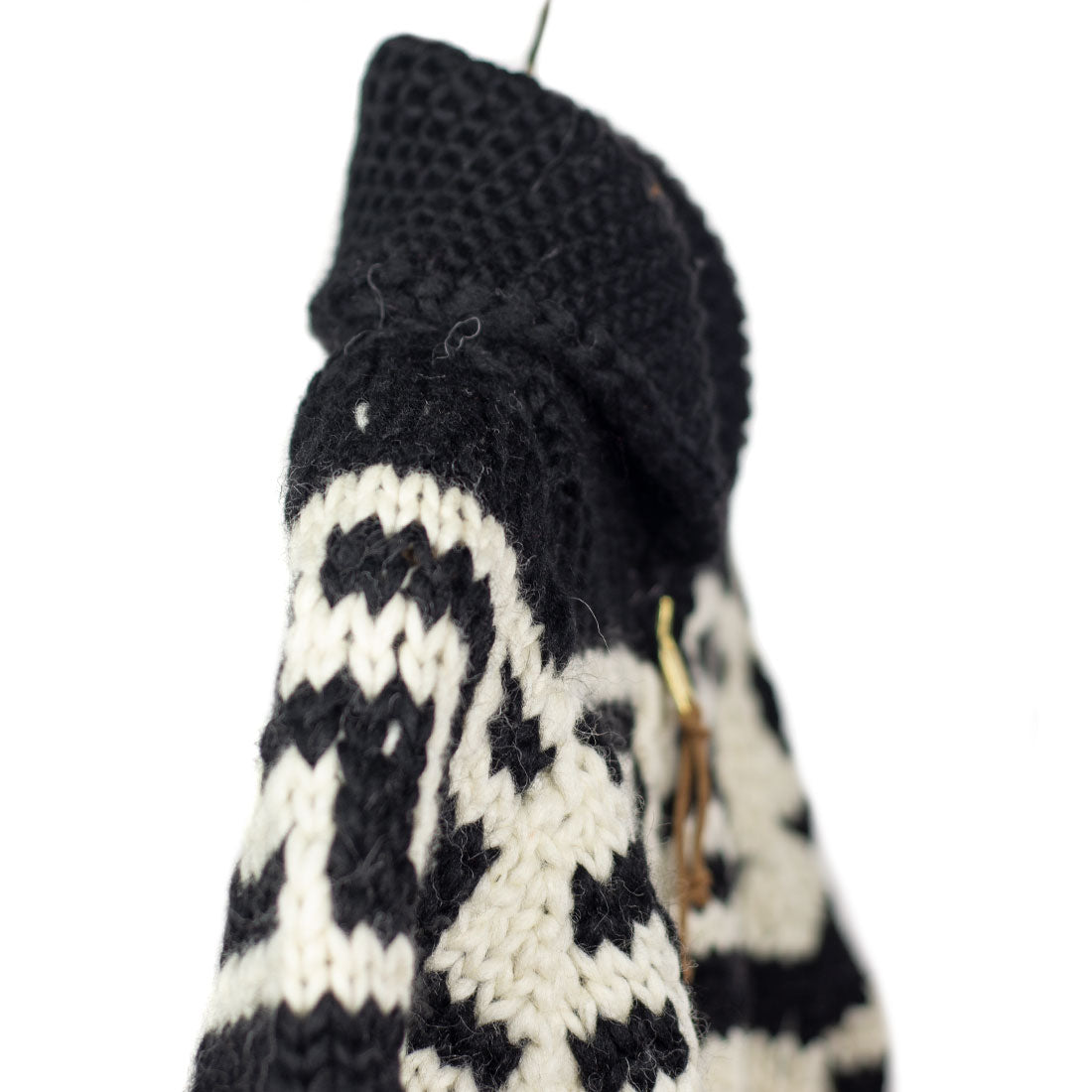 Bison hand-knit Cowichan cardigan, black, grey and natural 6-ply wool (restock)