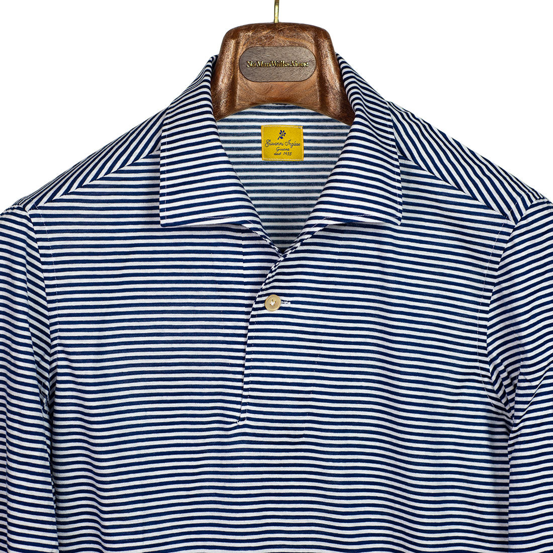 Blue horizontal stripe jersey polo shirt, one-piece 