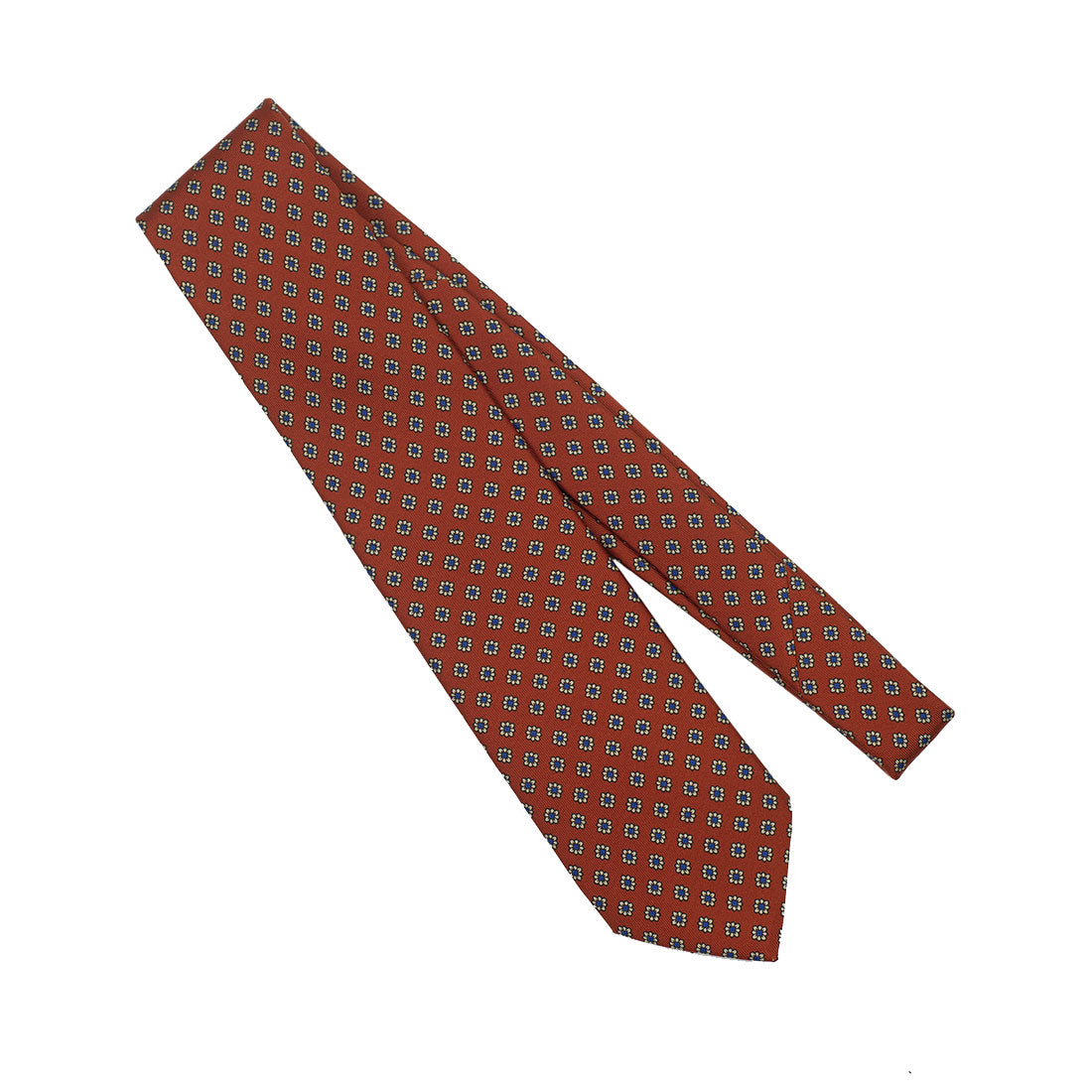 Burnt orange 36oz silk tie, hand-printed neat pattern