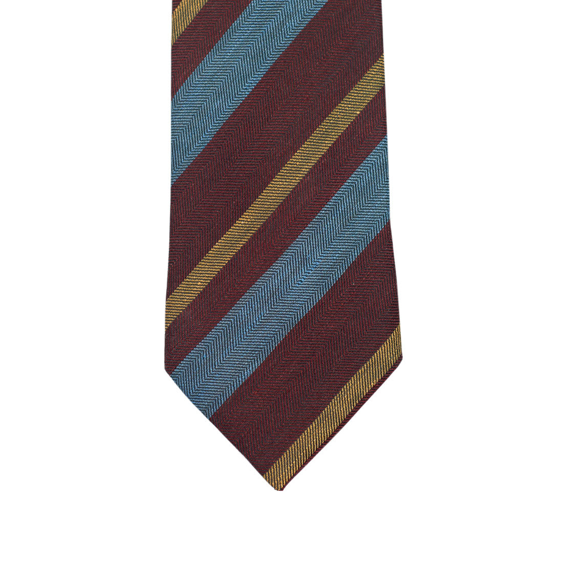 Burgundy, blue and gold stripe linen/silk tie