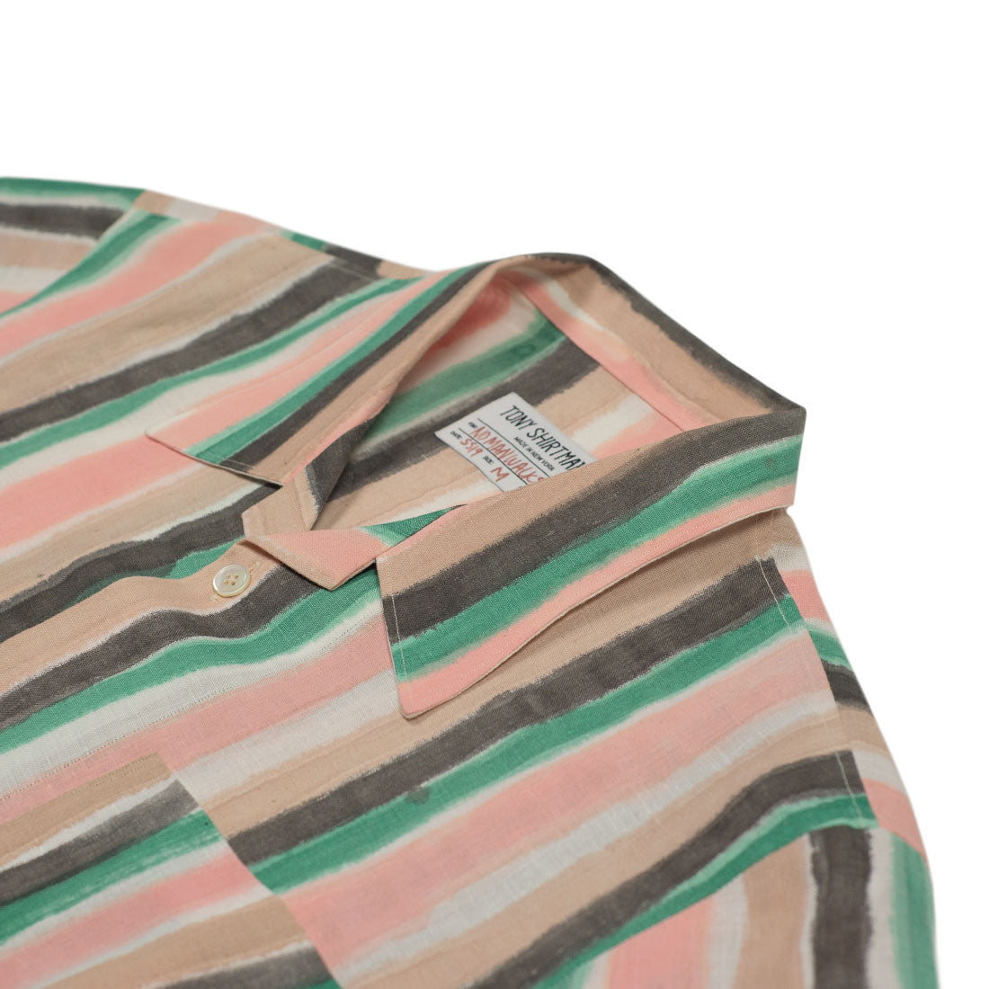 Camp collar pocket shirt in hand painted multi-stripe linen