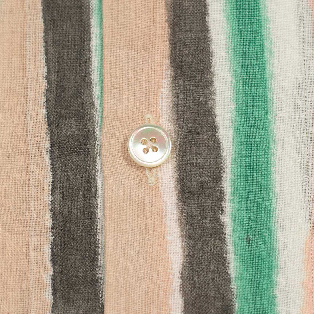 Camp collar pocket shirt in hand painted multi-stripe linen