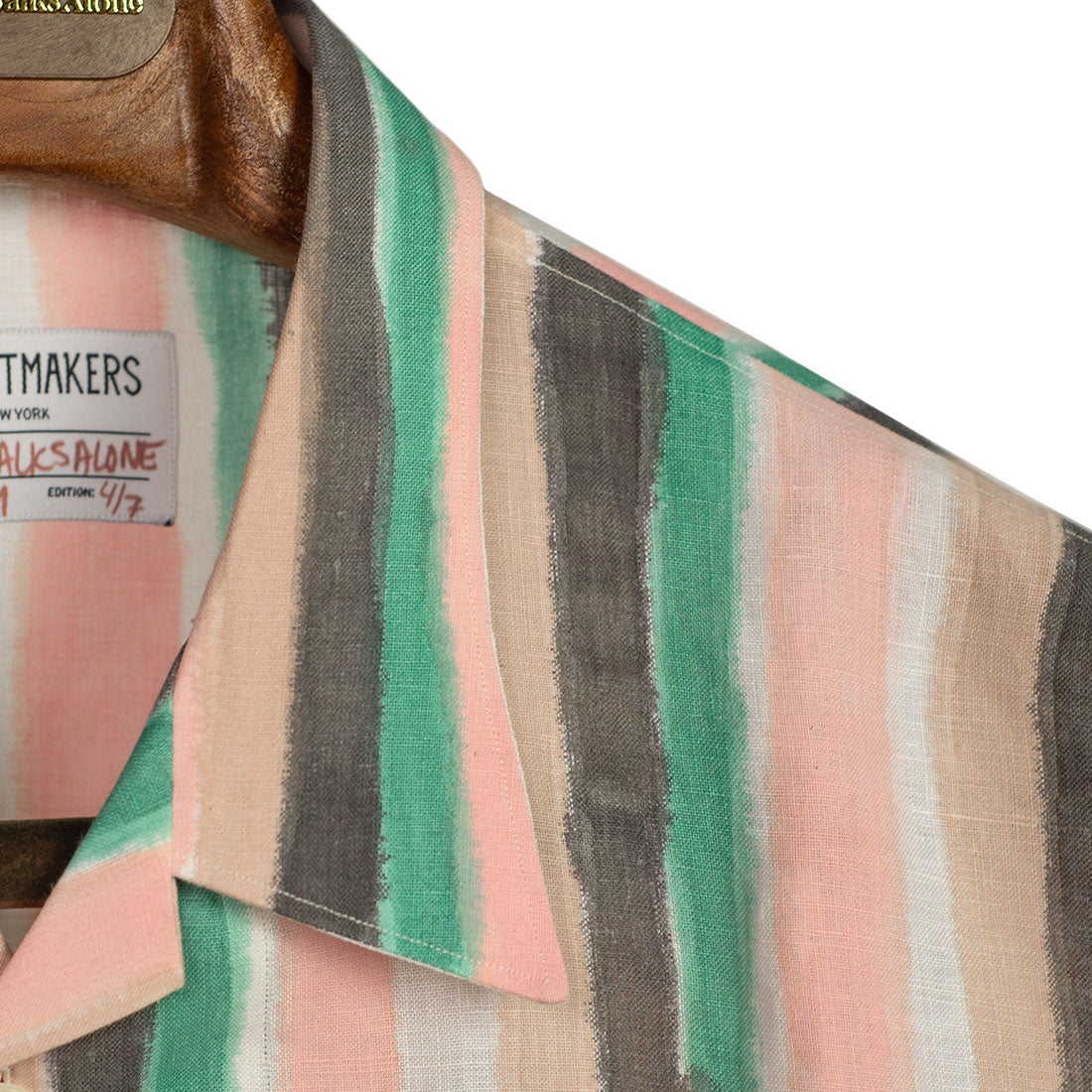 Camp collar pocket shirt in hand painted multi-stripe linen