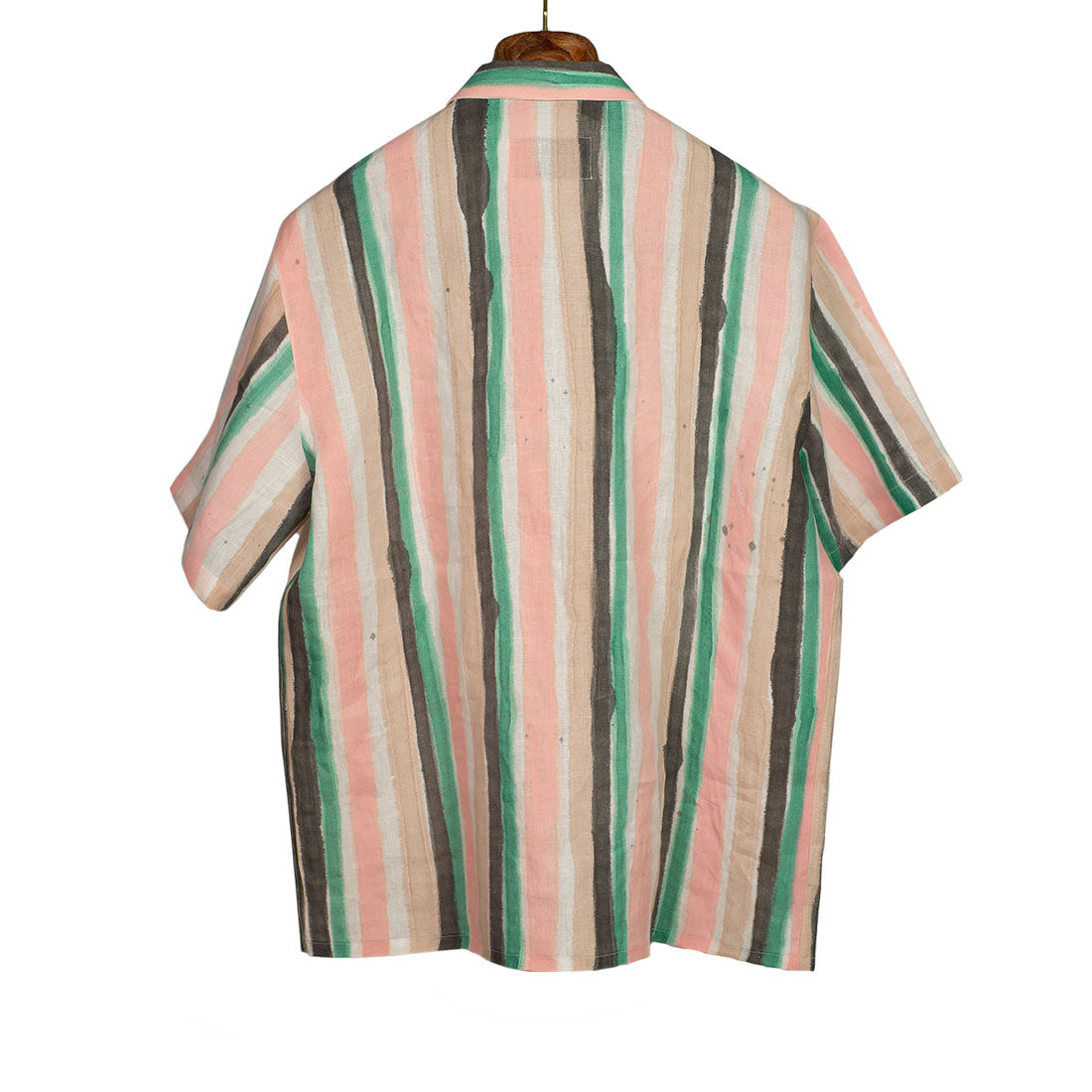 Camp collar pocket shirt in hand painted multi-stripe linen