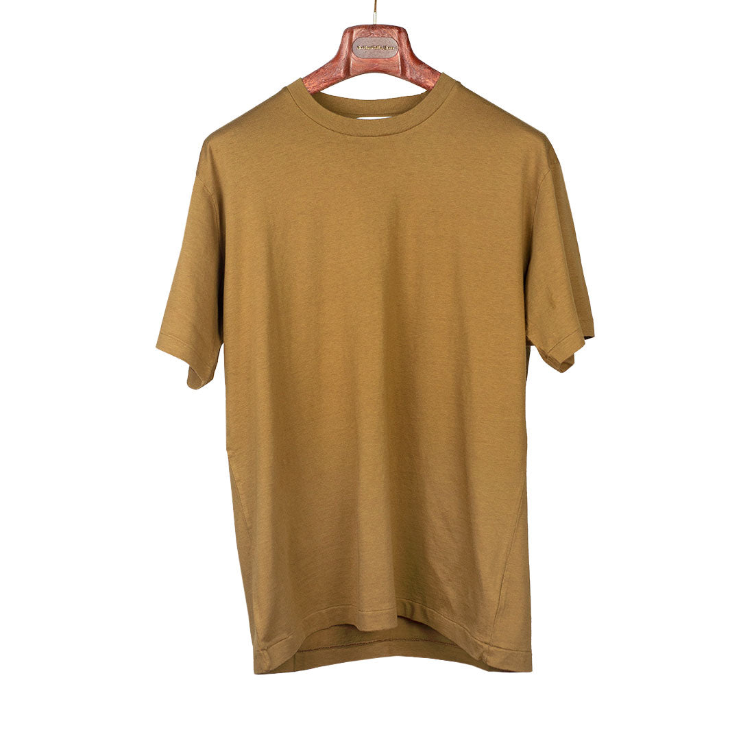 Crewneck t-shirt in camel color cotton and silk jersey