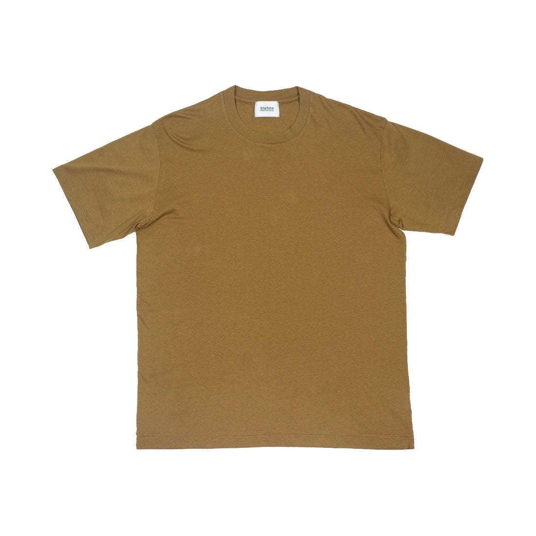 Crewneck t-shirt in camel color cotton and silk jersey