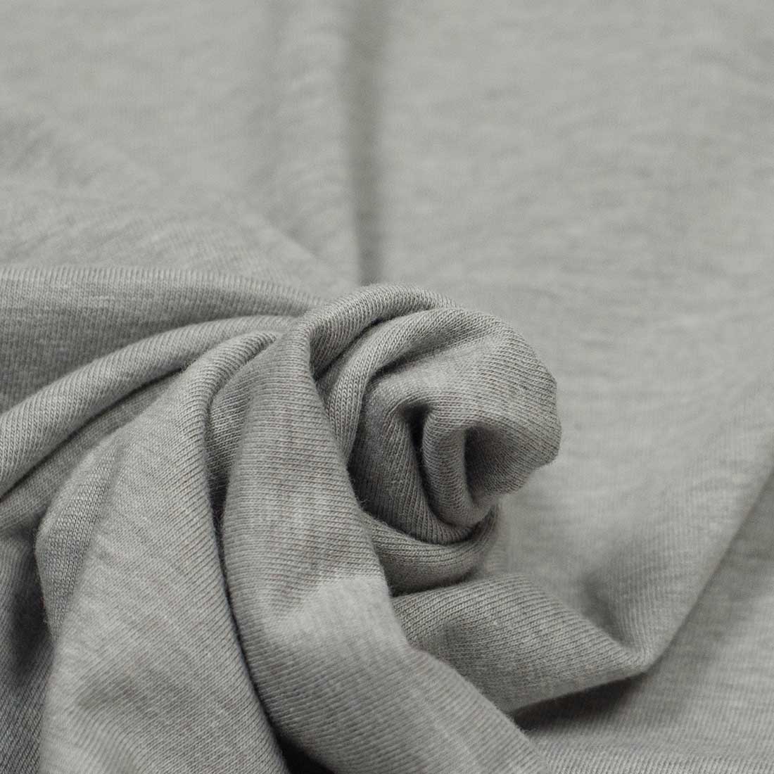 Crewneck t-shirt in light heather grey cotton and silk jersey