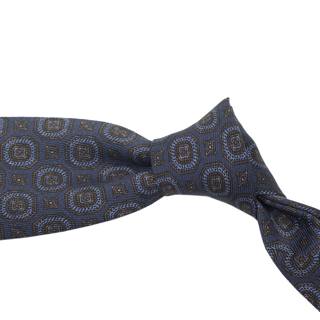 Blue silk twill tie, brown and blue large archival print