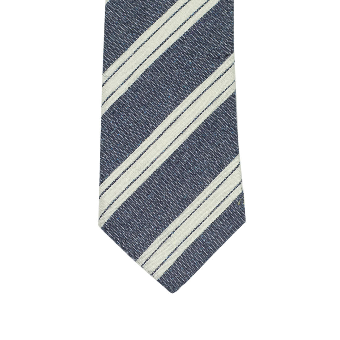 Denim blue silk, linen & cotton tie, white triple stripes