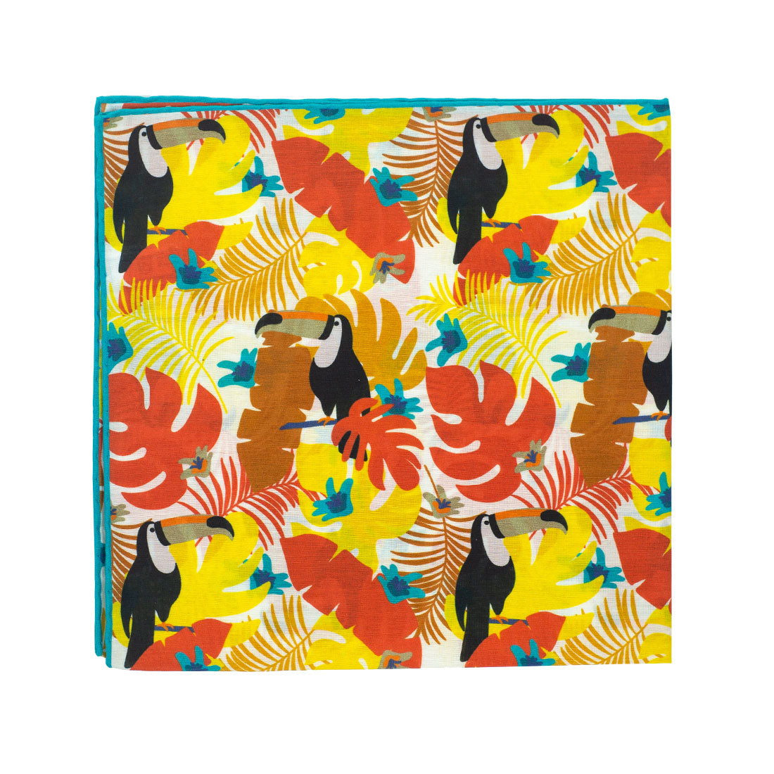 Cotton & silk pocket square, toucan tropical print