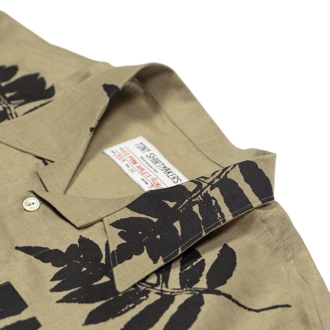 Camp collar pocket shirt in taupe linen with exclusive fern print