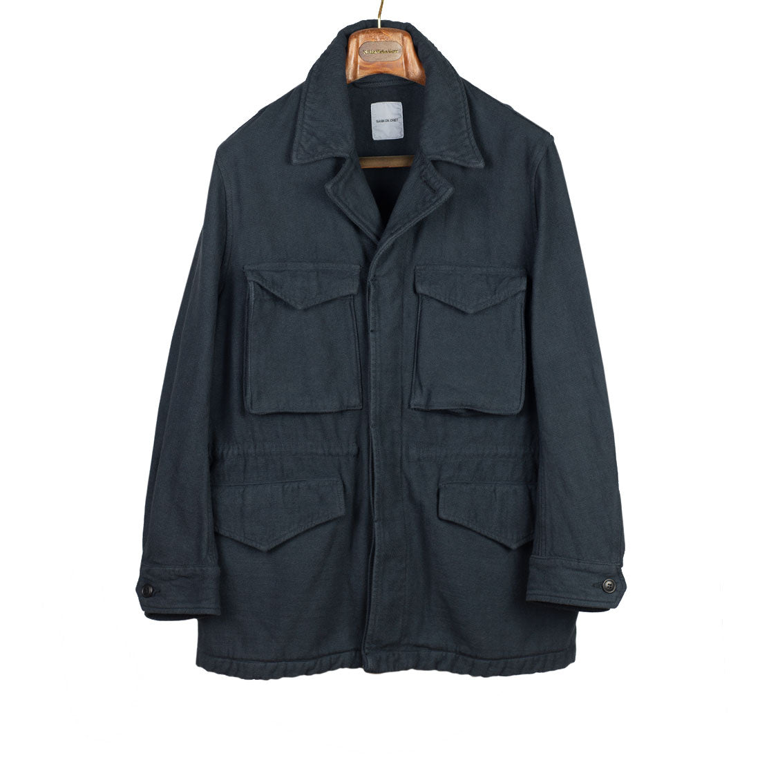 Field jacket in navy blue garment dyed slubby cotton twill