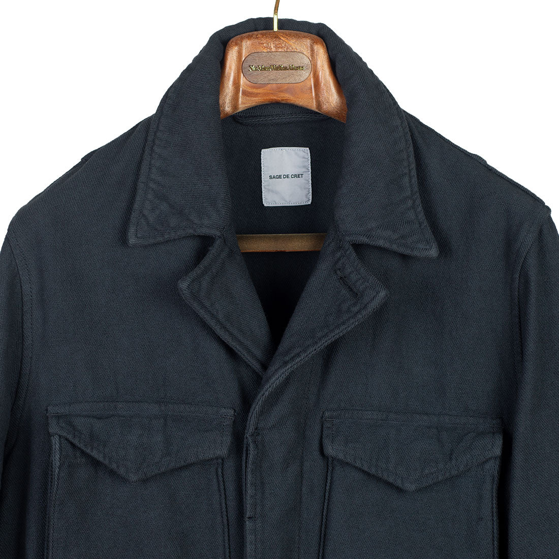 Field jacket in navy blue garment dyed slubby cotton twill