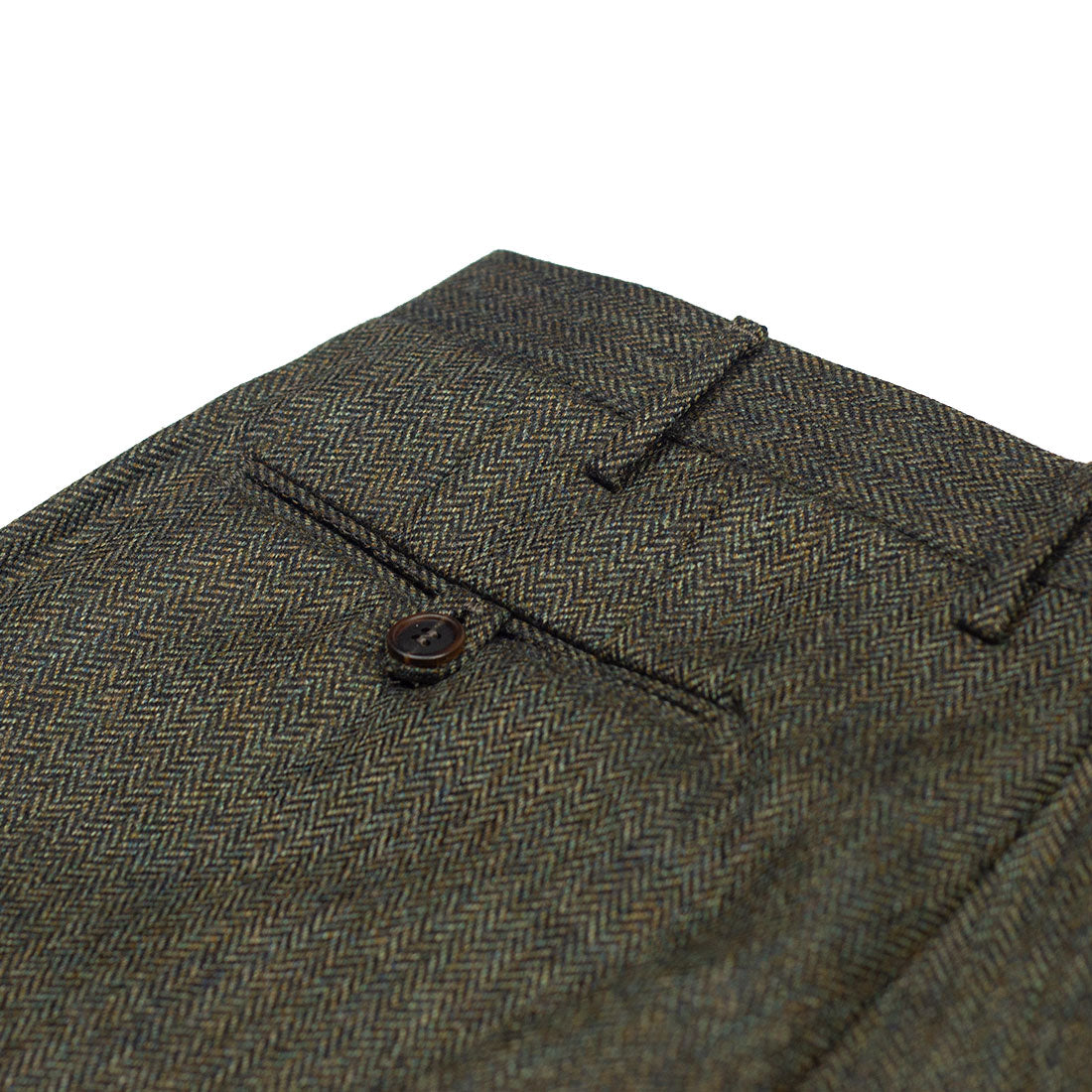 Forest green herringbone wool flannel trousers