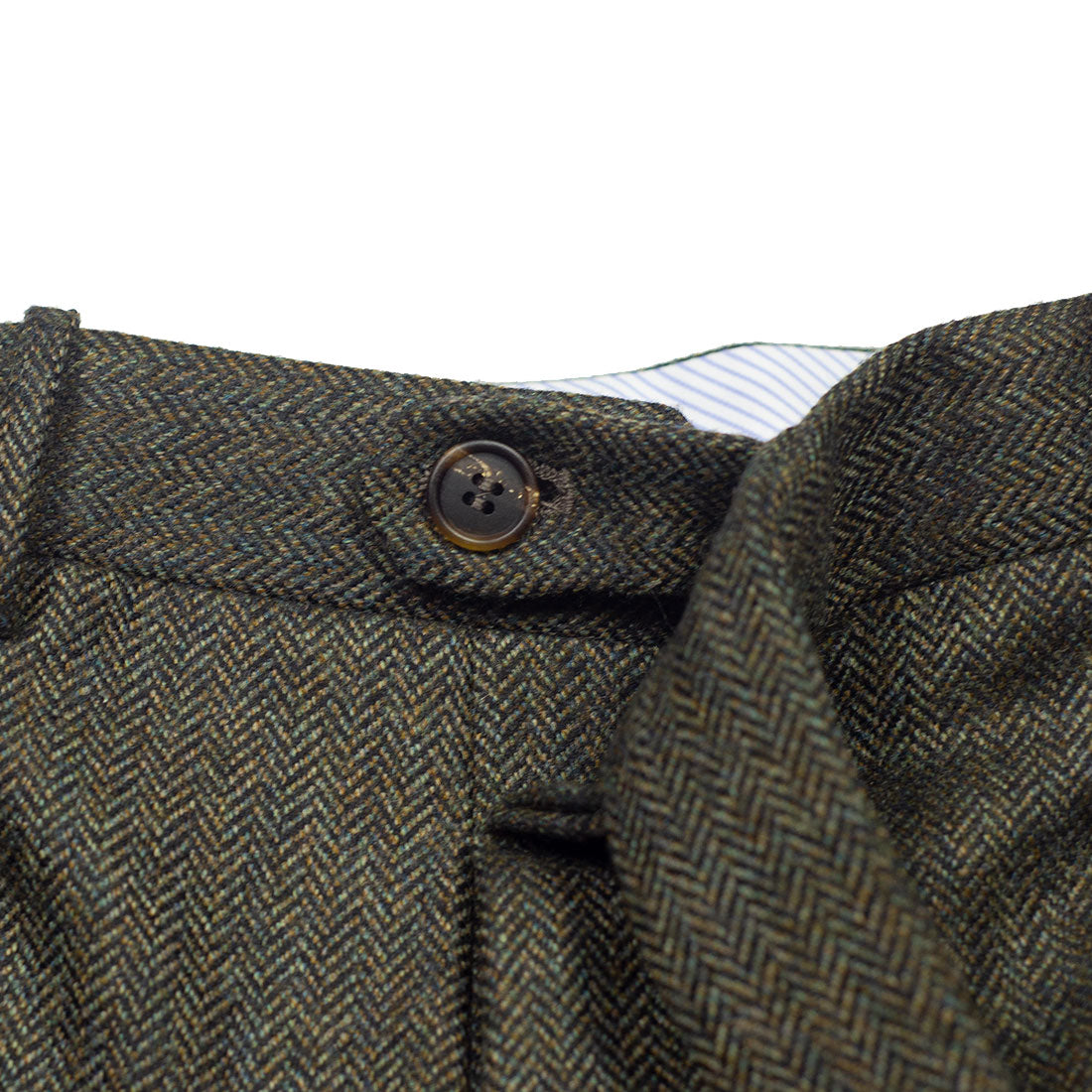 Forest green herringbone wool flannel trousers