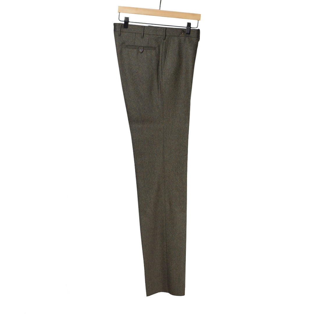 Forest green herringbone wool flannel trousers