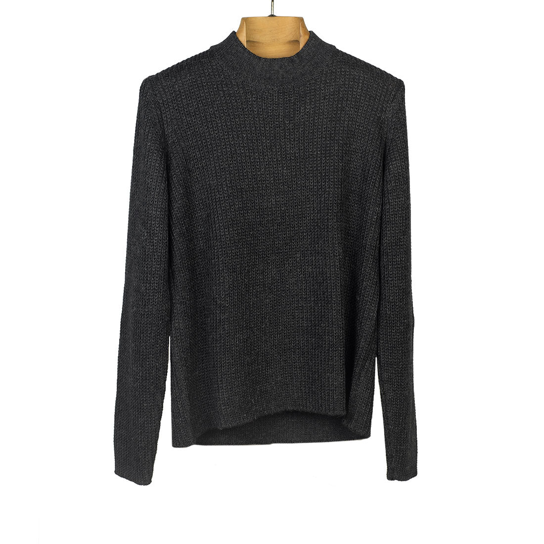 Exclusive mockneck sweater in charcoal baby alpaca and silk