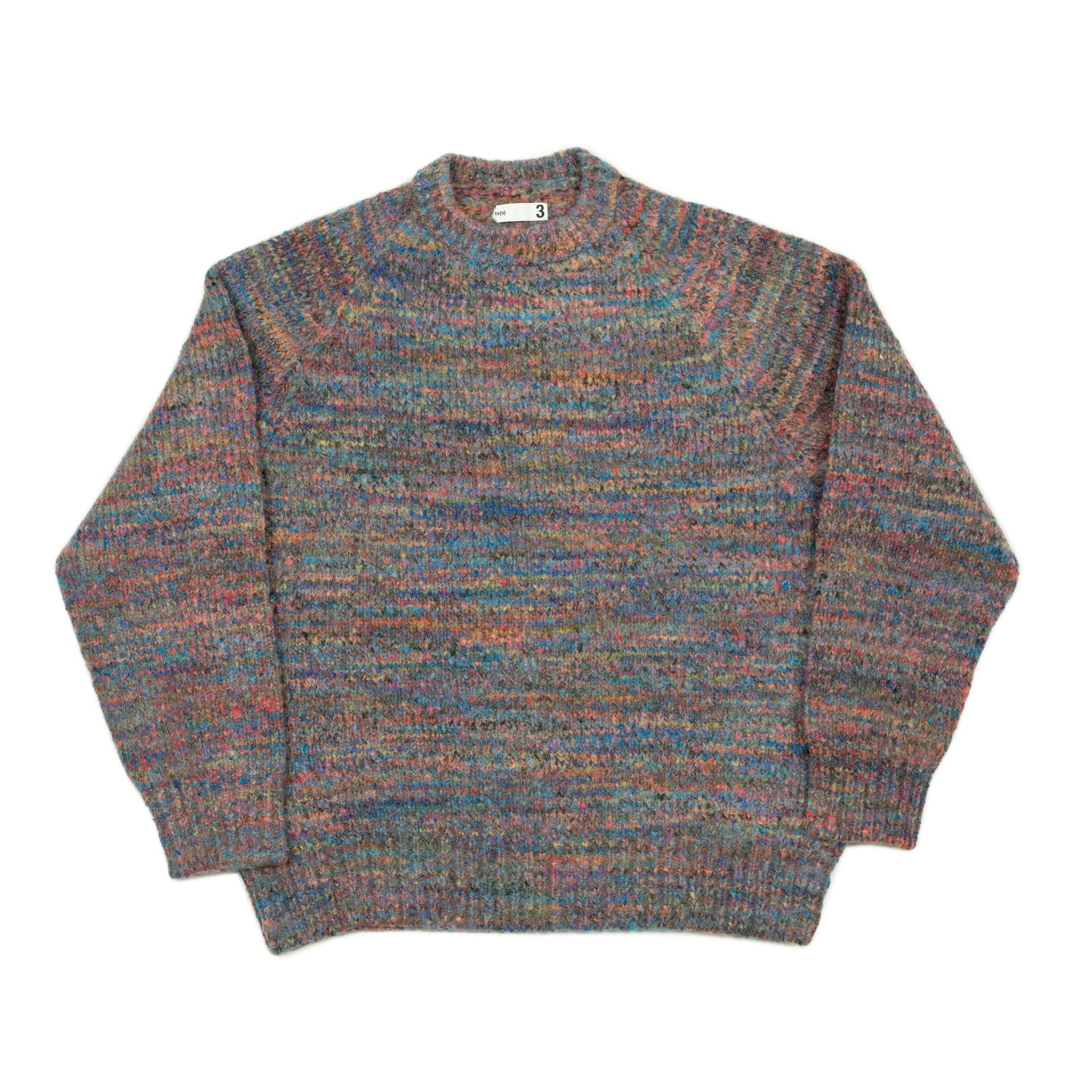 Crewneck sweater in hand-dyed multi-color acrylic wool mix