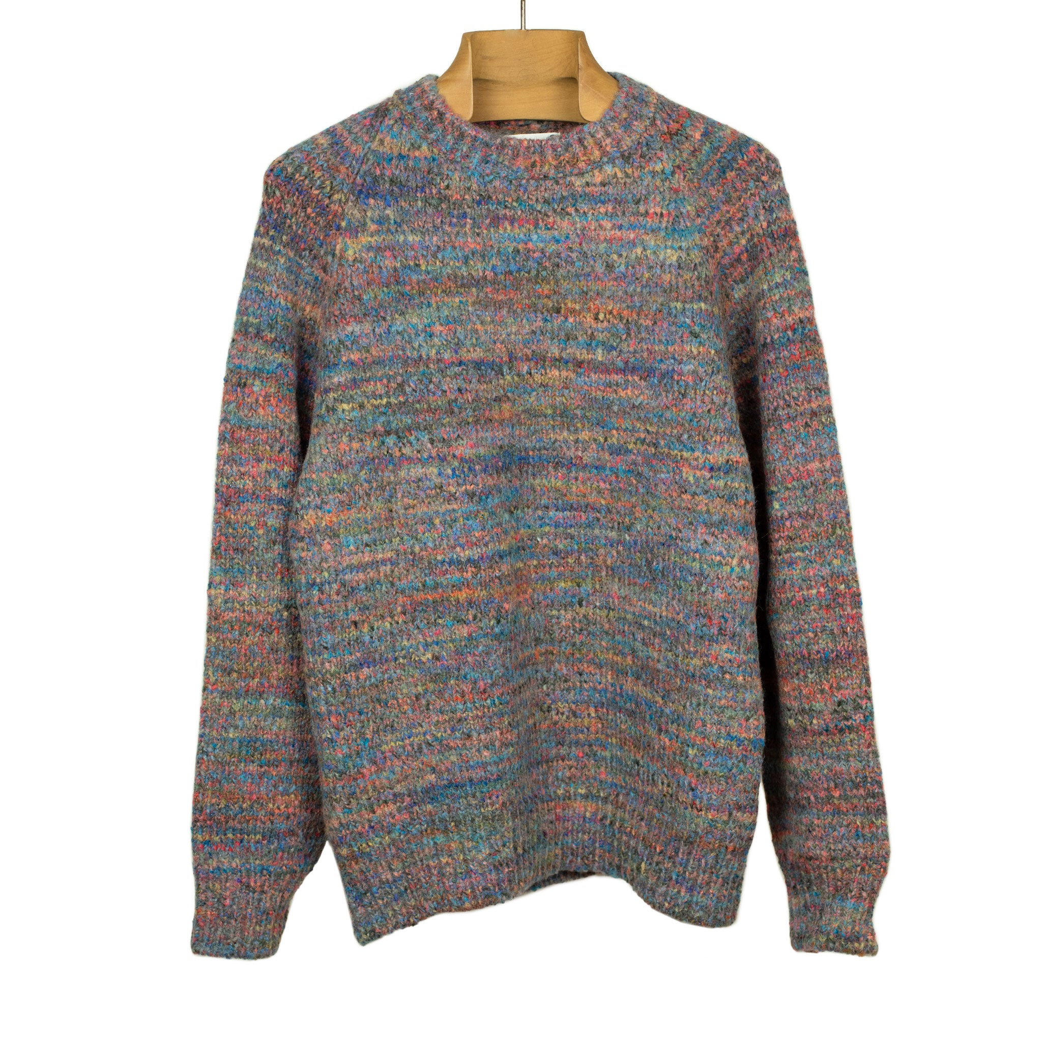 Crewneck sweater in hand-dyed multi-color acrylic wool mix