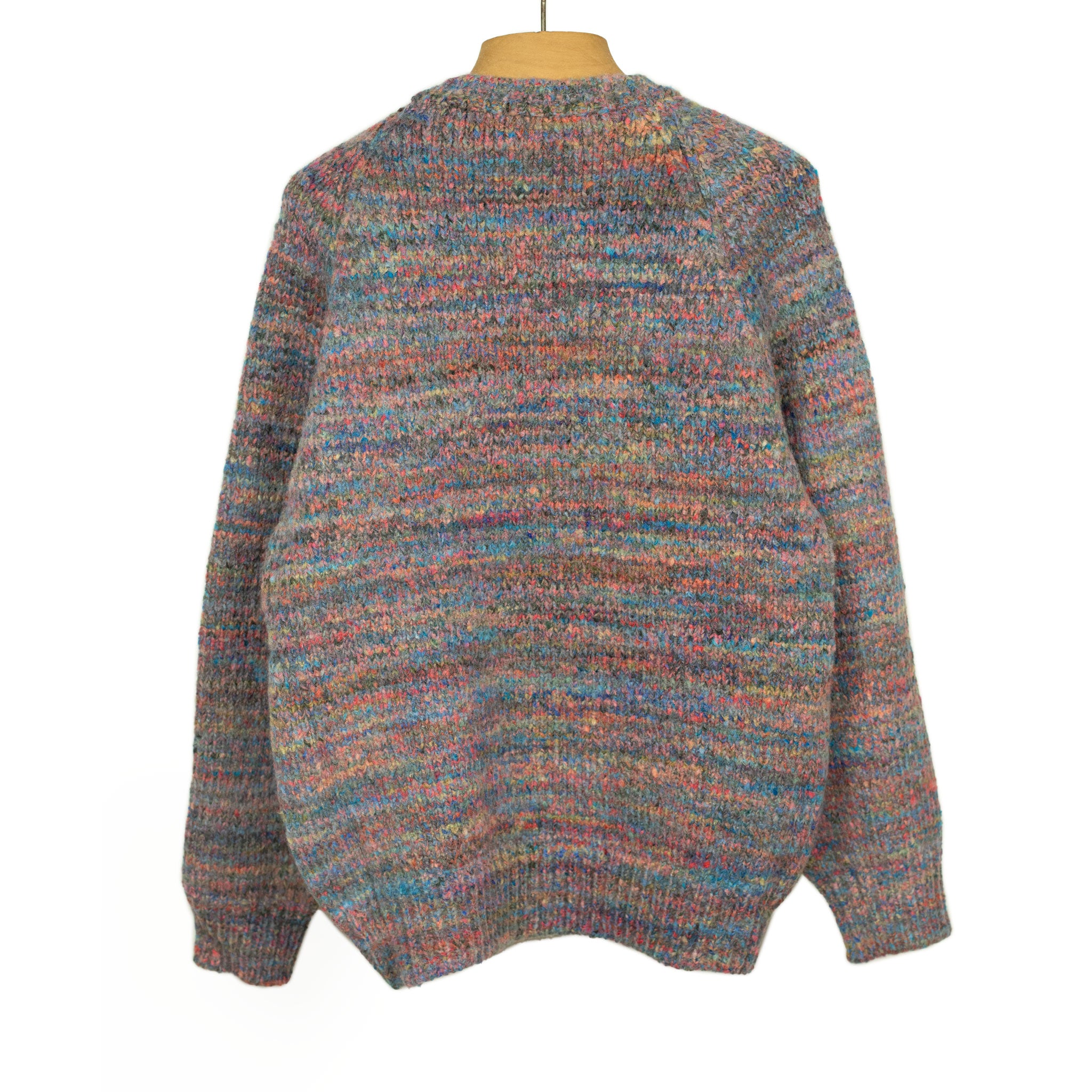 Crewneck sweater in hand-dyed multi-color acrylic wool mix