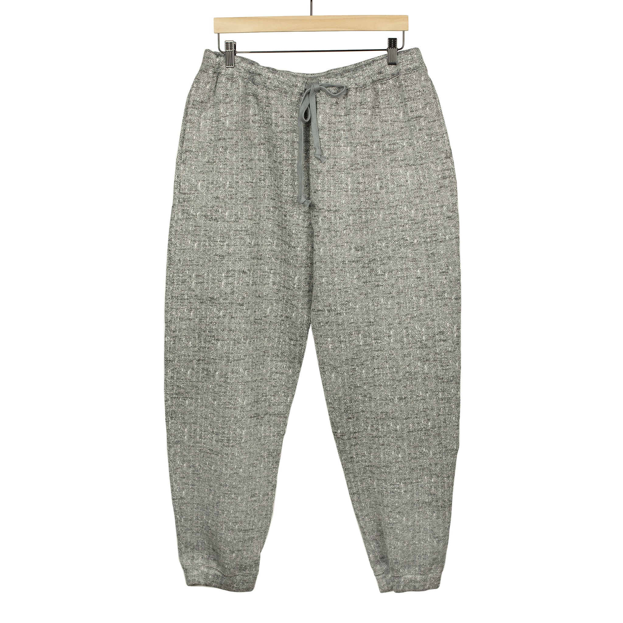 Drawstring trousers in grey herringbone brushed polyester jersey