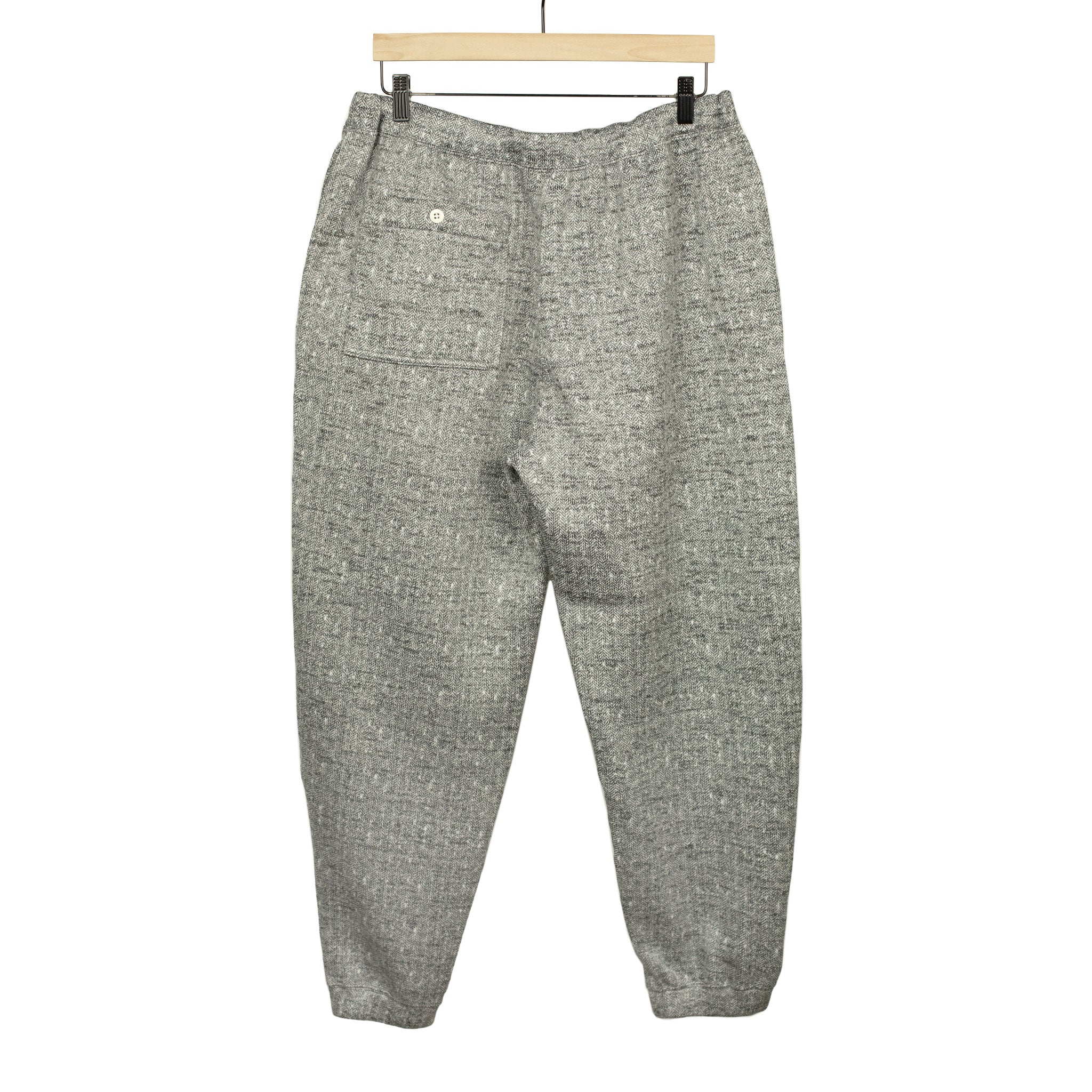 Drawstring trousers in grey herringbone brushed polyester jersey