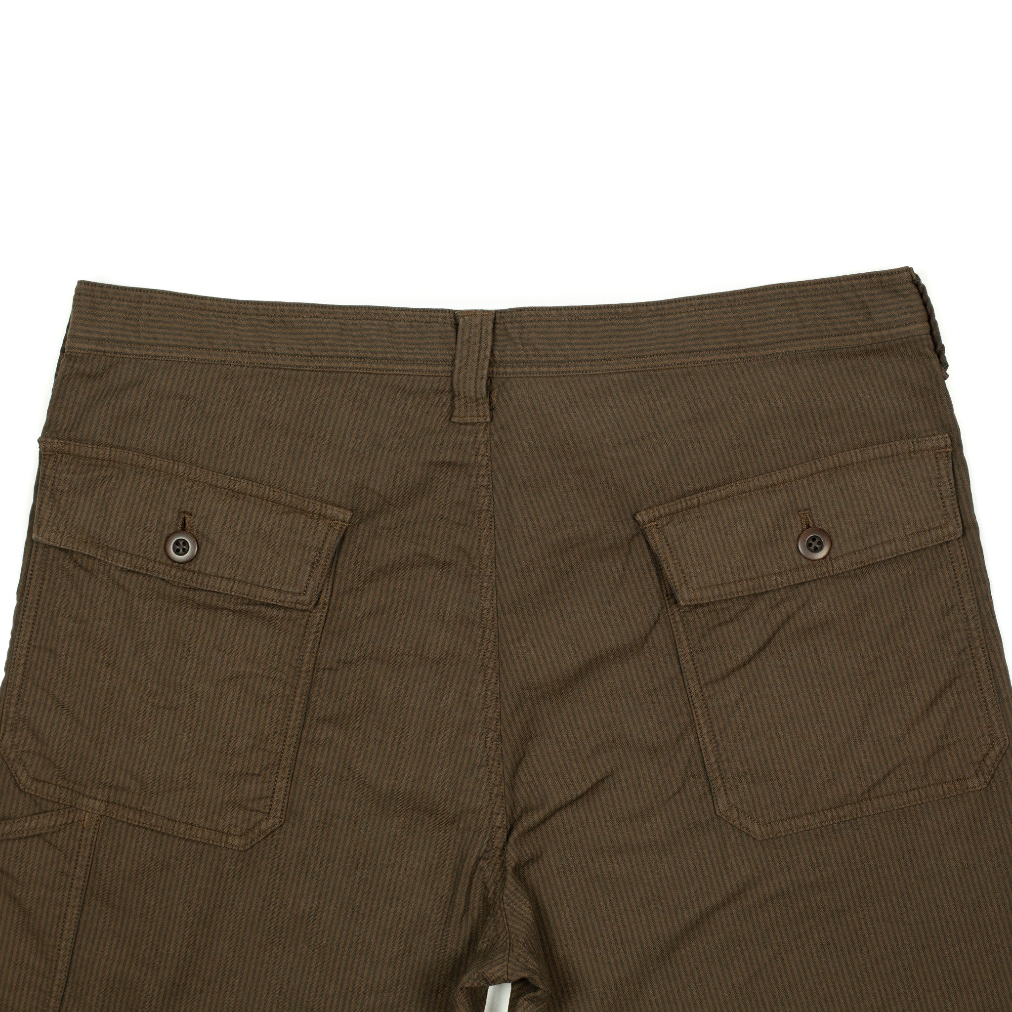 Fatigue pants in brown and charcoal stripe stretch cotton