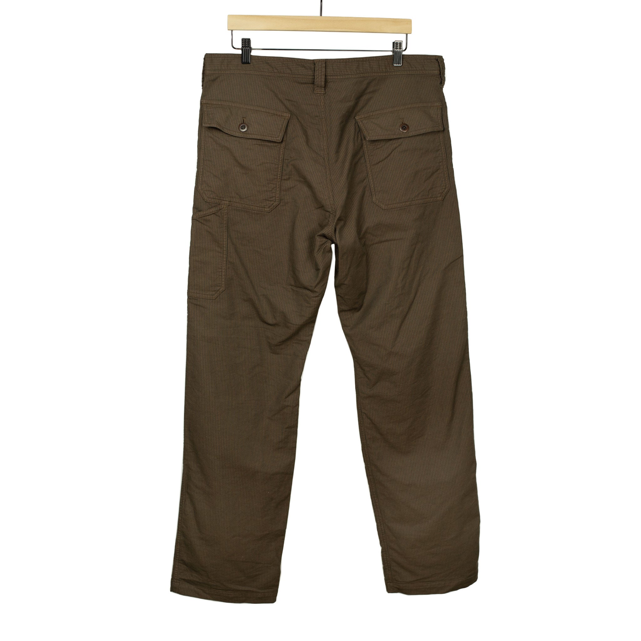 Fatigue pants in brown and charcoal stripe stretch cotton