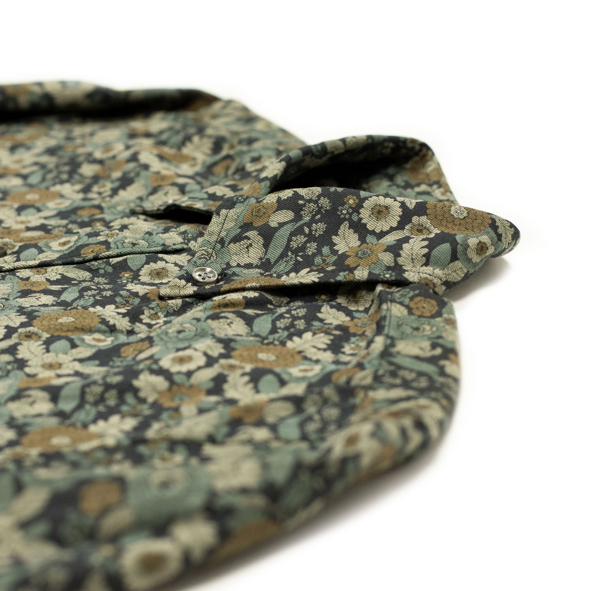 Button down shirt in blue floral print cotton twill