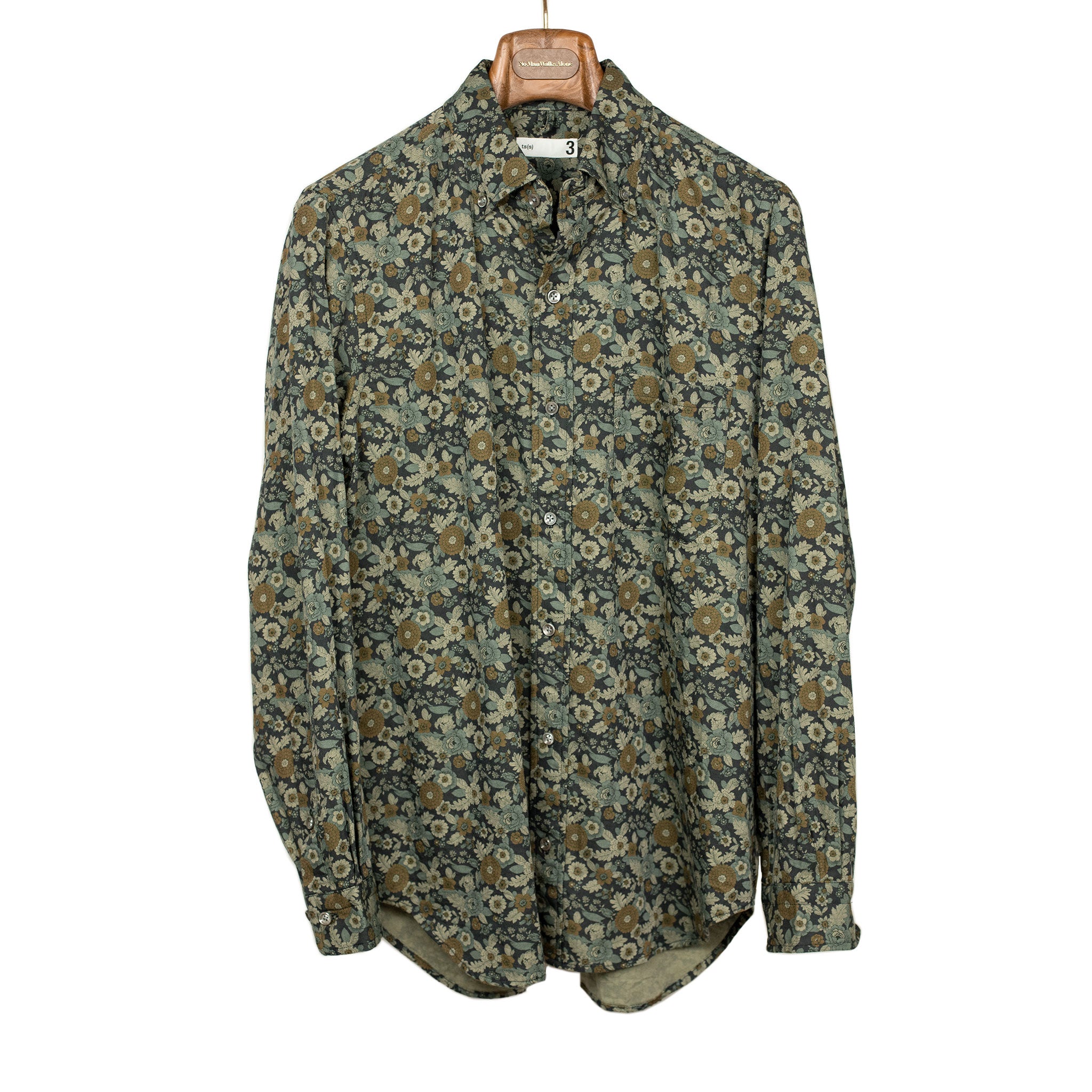 Button down shirt in blue floral print cotton twill